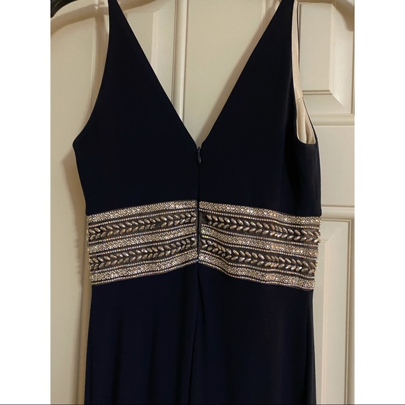 Xscape Beaded Plunge Gown - Navy & Silver - Picture 12 of 12
